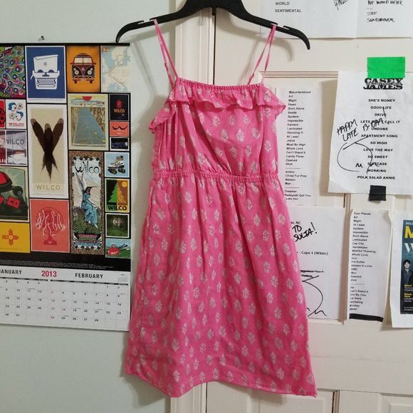 Old Navy dress Small abstract floral damask print ruffle neck sleeveless lined - Picture 1 of 12